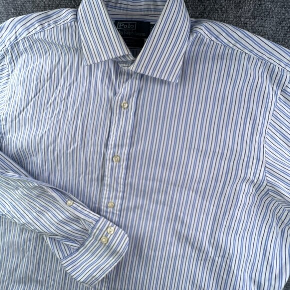 Polo Ralph Lauren Button Up Regent Classic Fit Striped Blue White 16.5 34/35 - Picture 10 of 12